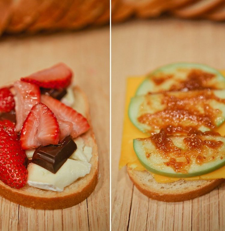 Gourmet Grilled Cheese: Brie, Chocolate + Strawberry and Cheddar, Apple + Fig