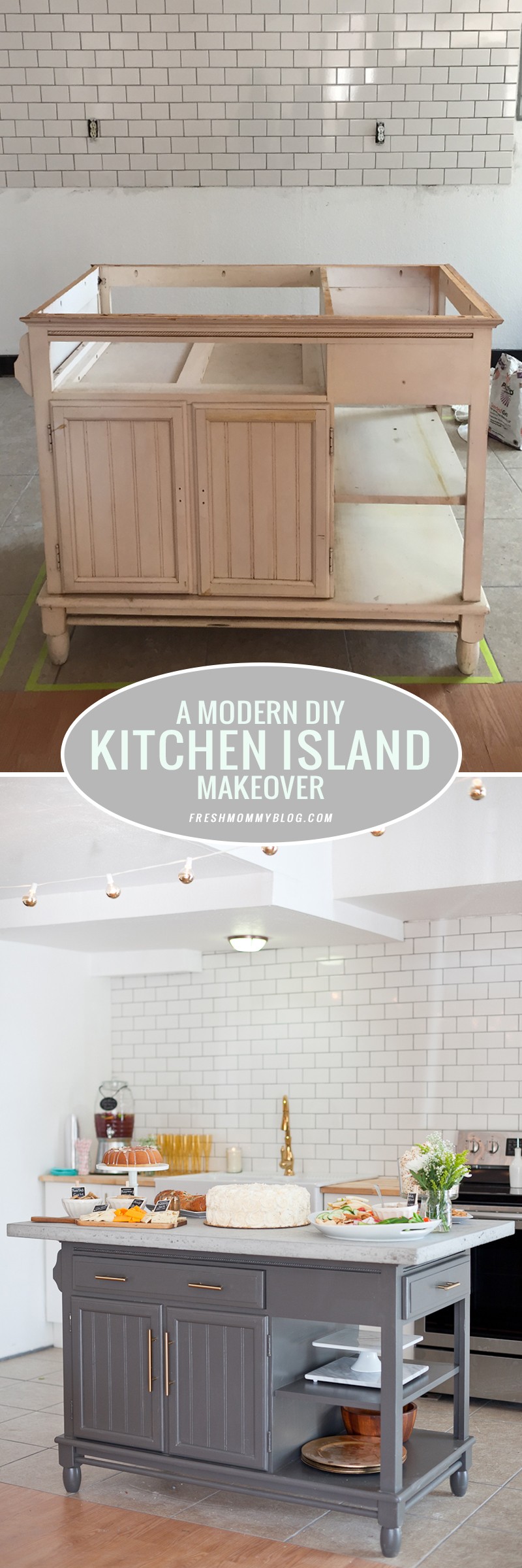 A Modern DIY Kitchen Island Makeover Before and After
