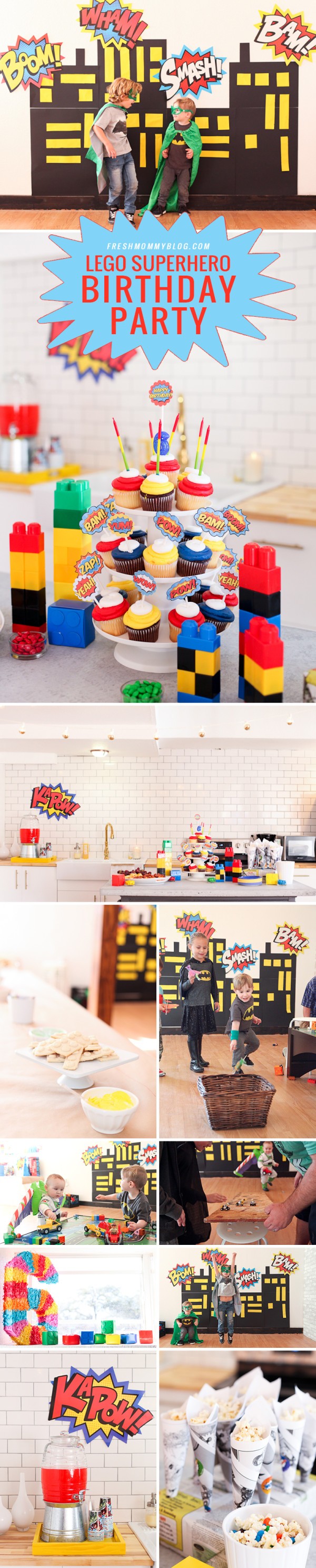 A bright and colorful Lego Superhero Birthday Party, with video games too!