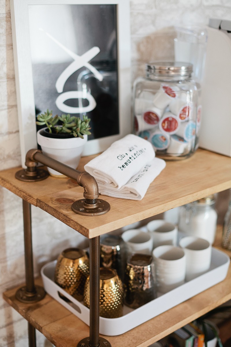 DIY Coffee Bar Cart, a rustic take on the classic bar cart, build it yourself and use it for coffee! Full DIY bar cart tutorial, ideas and styling by popular florida lifestyle blogger Tabitha Blue of Fresh Mommy Blog.