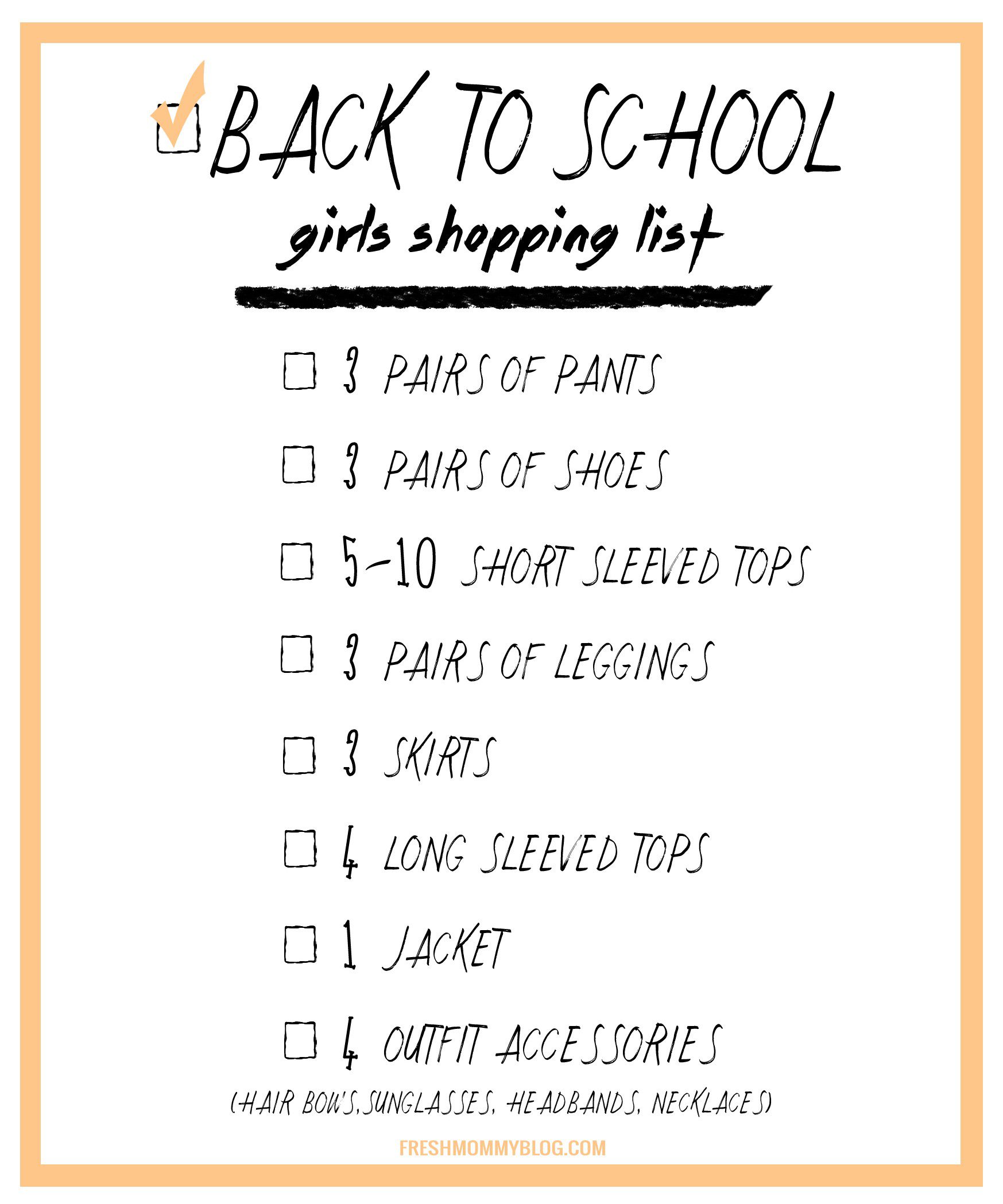 Back to School Shopping Checklist for a killer wardrobe for school. Download the list for girls.