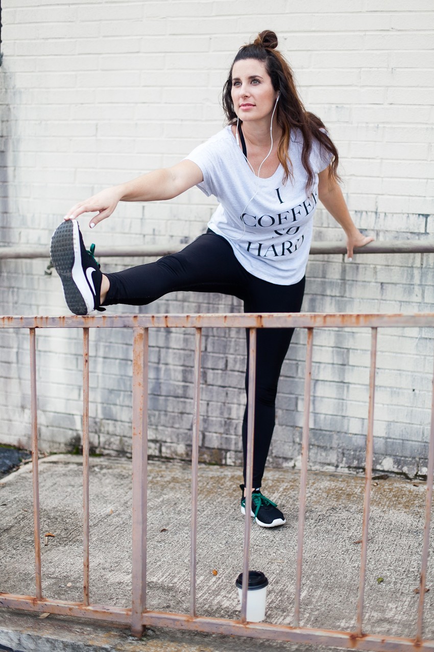 One trend I'm excited is actually gaining momentum instead of petering out with the new year is athleisure wear + pairs perfectly with this I Coffee So Hard tee! Workout fashion, whether hitting the gym or just staying in style for coffee.