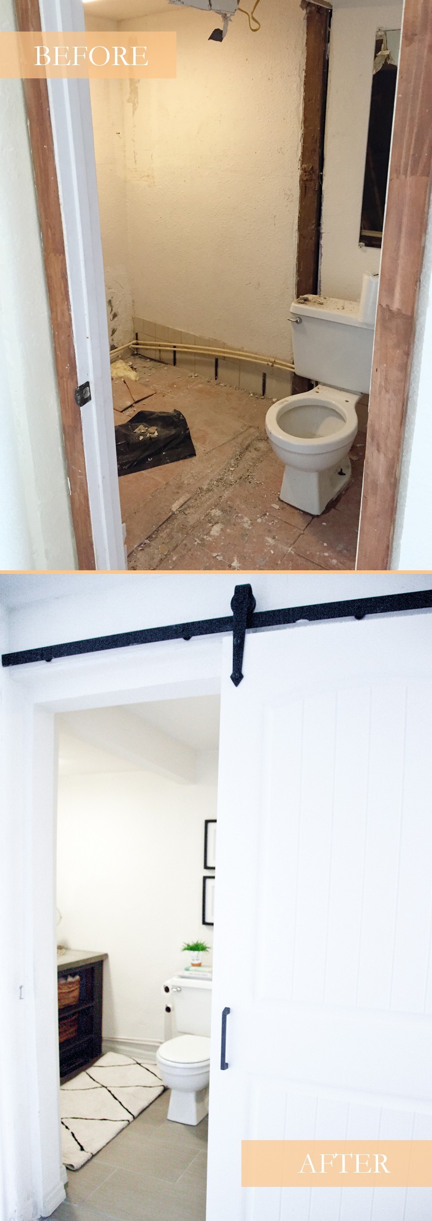 Our light and bright simple studio bathroom remodel: A Before and After. Taking it from a big mess to a clean, modern bathroom space.