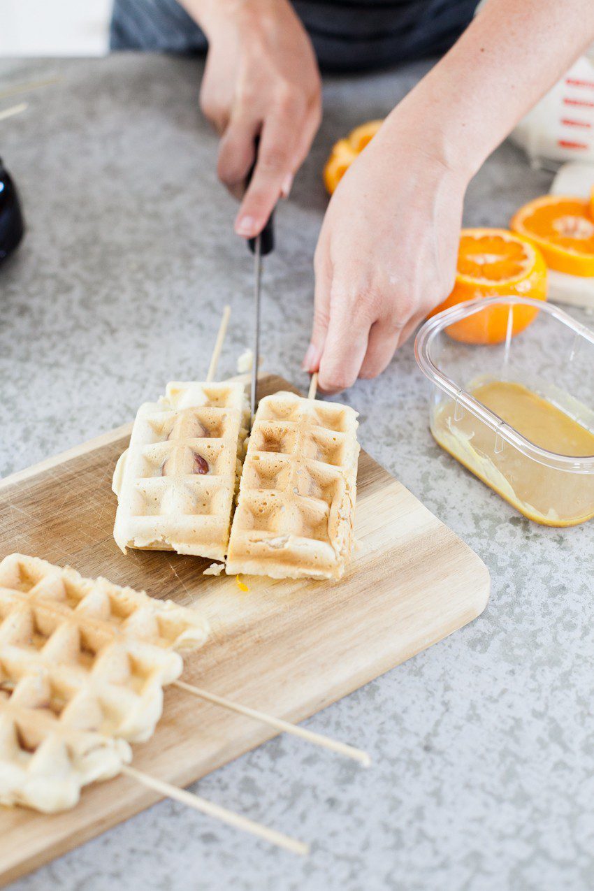 The quick and simple way to make Waffle Dog on a Stick with Orange Maple Glaze. Kids love it and so do adults! Perfect for a meal, a party or an appetizer!