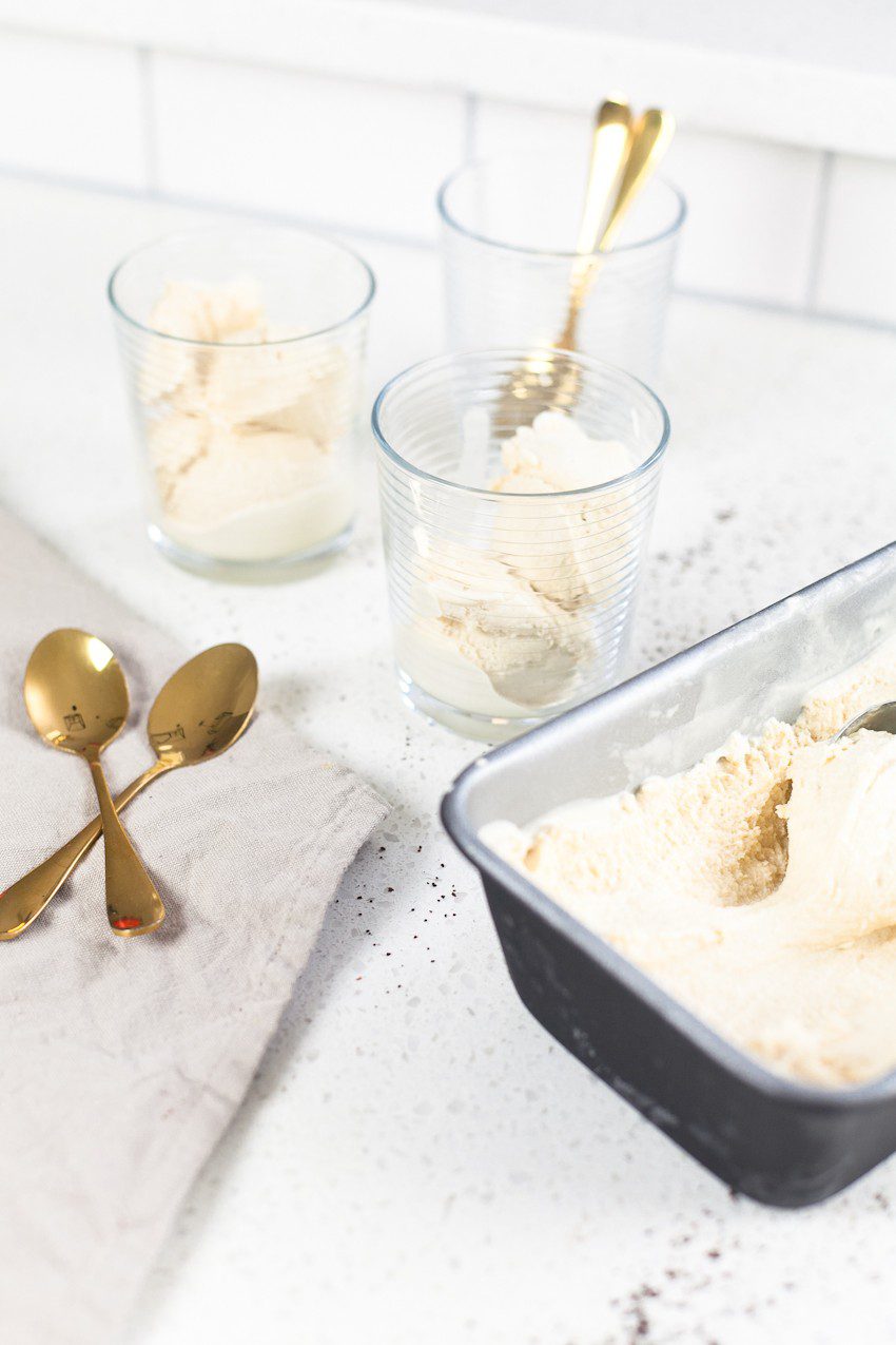 Deliciously sweet and creamy homemade coffee ice cream made with just three ingredients! Top it with a shot of espresso or pour over cold brew for an incredible coffee ice cream affogato style treat!