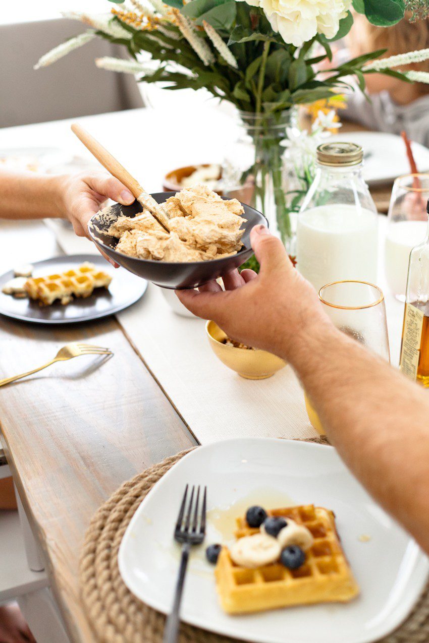 A Simply Delicious Family Brunch of Waffles with Homemade Pumpkin Butter and DIY Jute Placemats!