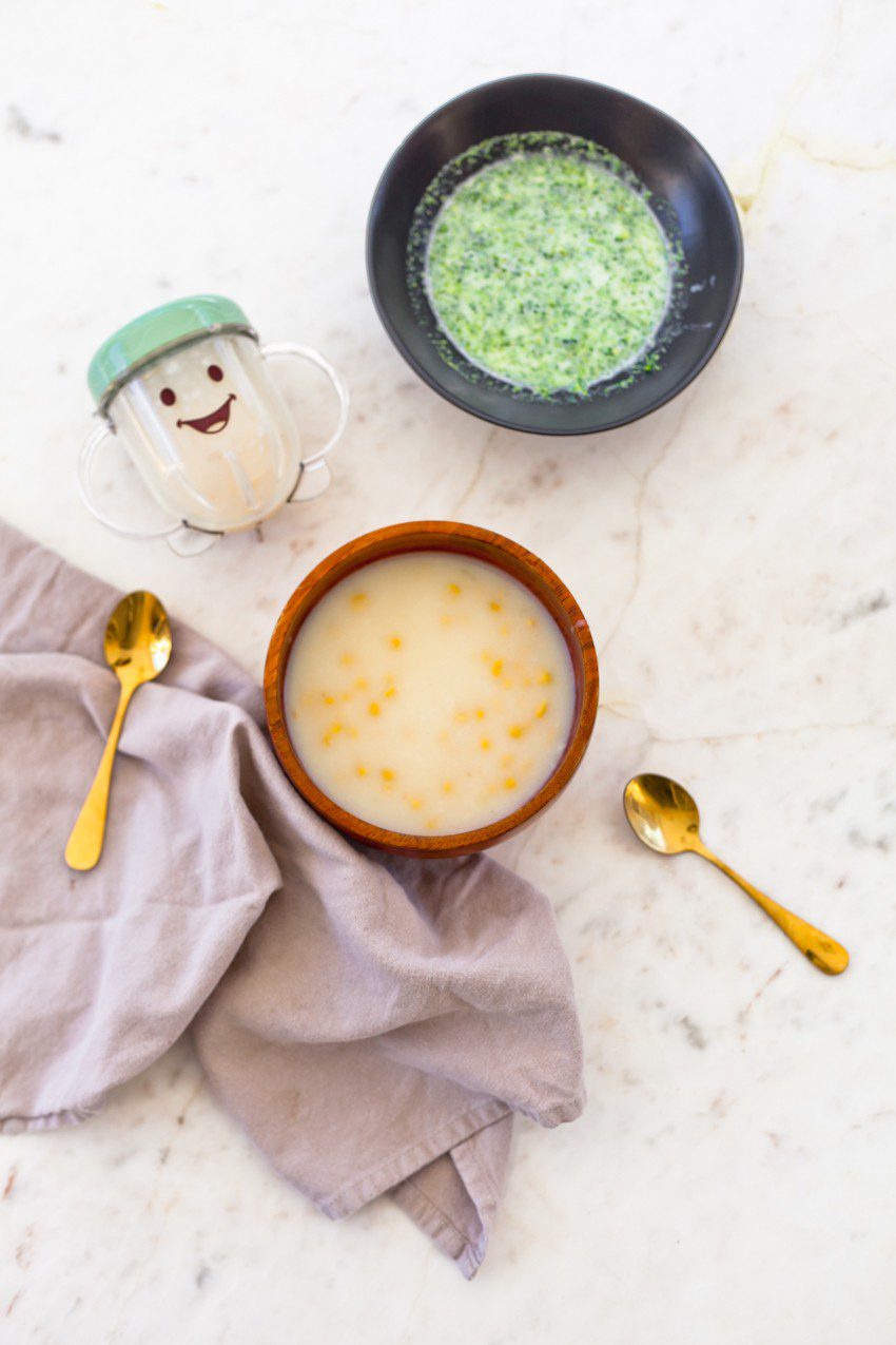 These wholesome soups, a creamy broccoli soup and a potato corn soup, are warm, creamy and come together in just minutes! Though love making this baby food soup, it's perfect for all your kiddos and yourself this winter.