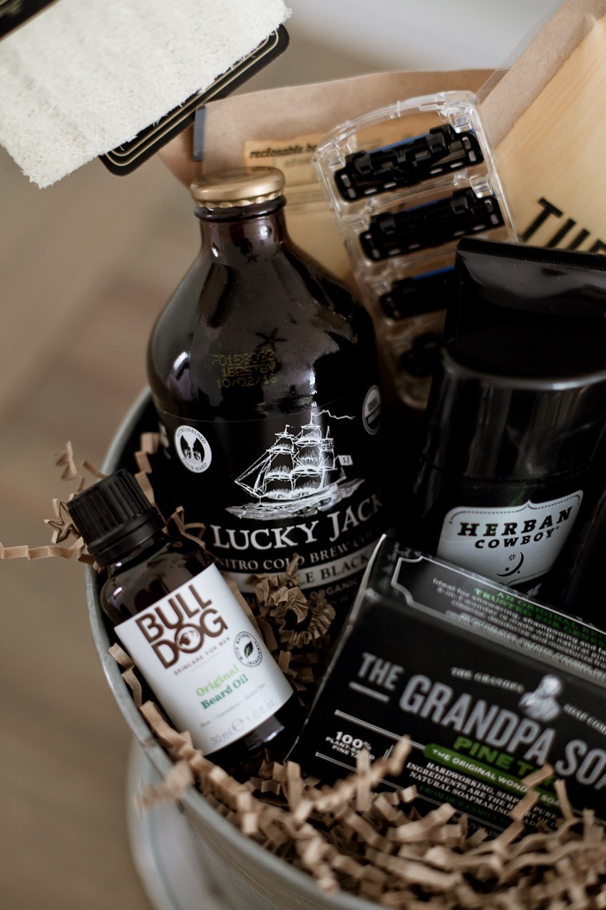 The Manly Pampering Gift Basket for Father’s Day with LOTS of fathers day gift ideas that will rock dad's world... or at least his shower. Unique Father's Day gift ideas featured by popular Florida lifestyle blogger, Tabitha Blue, Fresh Mommy Blog