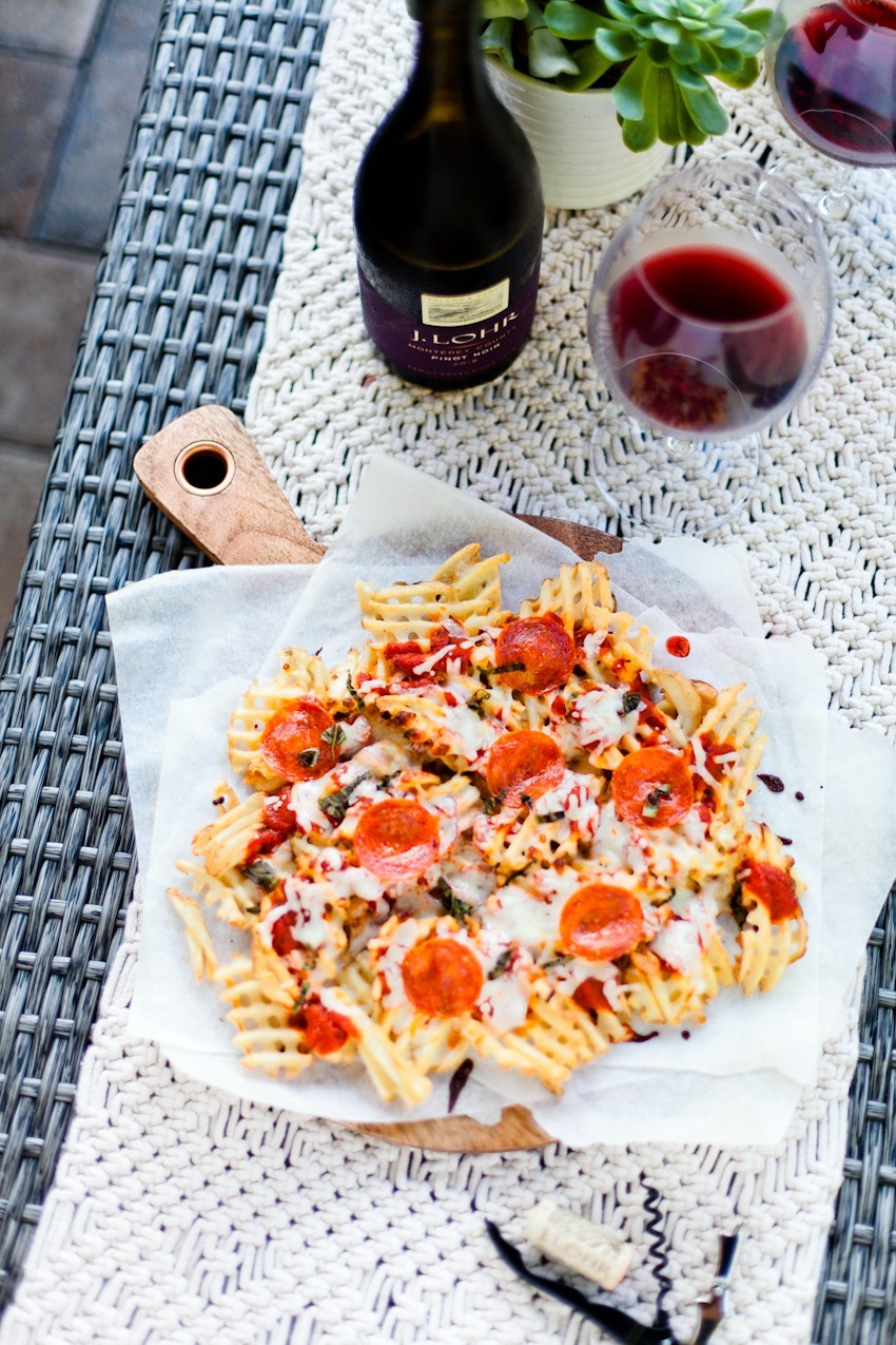 Delicious Pizza Waffle Fries Recipe, perfect for an at home date night and romantic summer date night ideas for parents featured by popular Florida lifestyle blogger Tabitha Blue, Fresh Mommy Blog