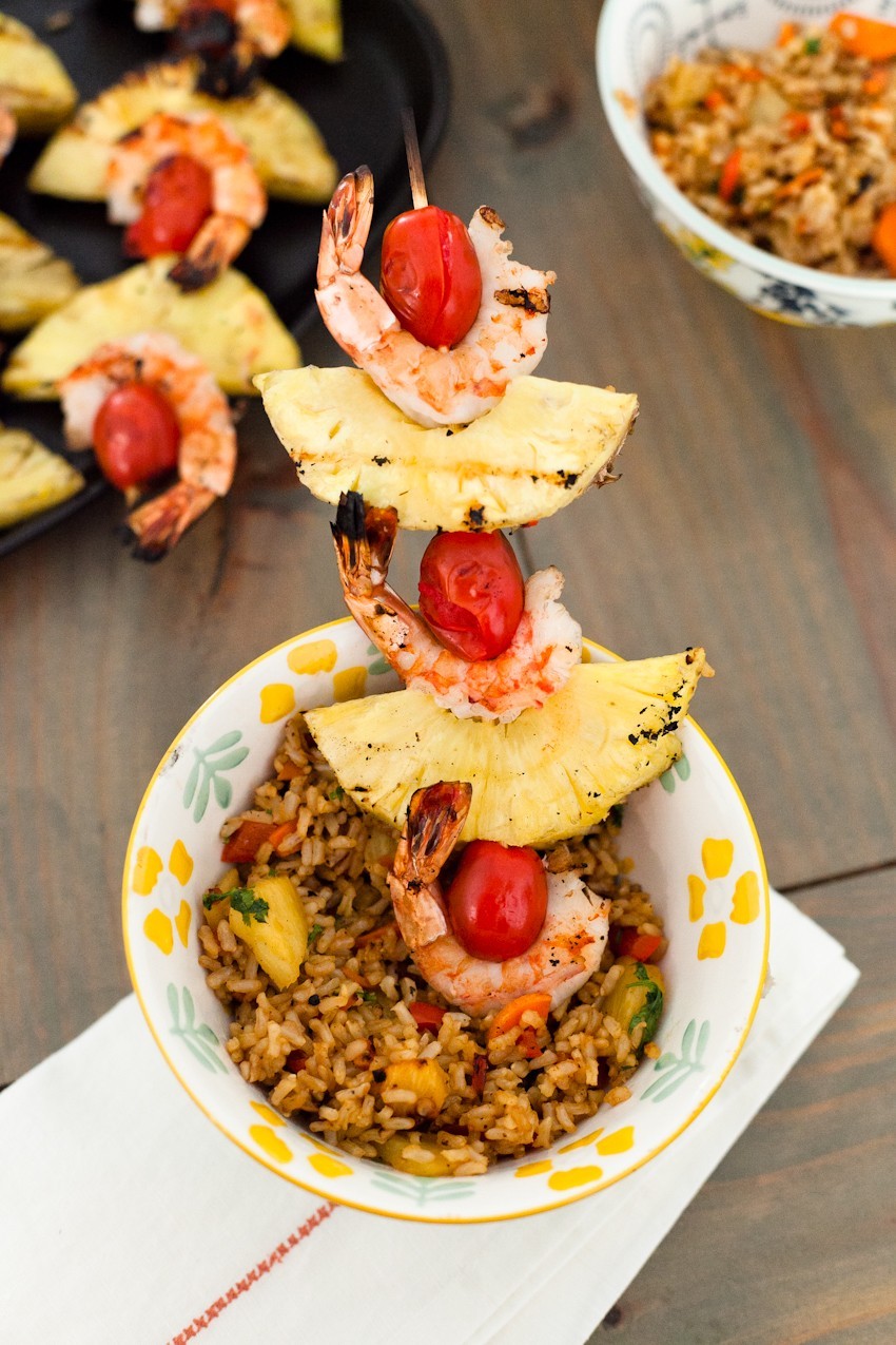 Shrimp and Pineapple Incredible Edible Skewer with Pineapple Fried Rice Recipe featured by popular Florida life and style blogger Fresh Mommy Blog