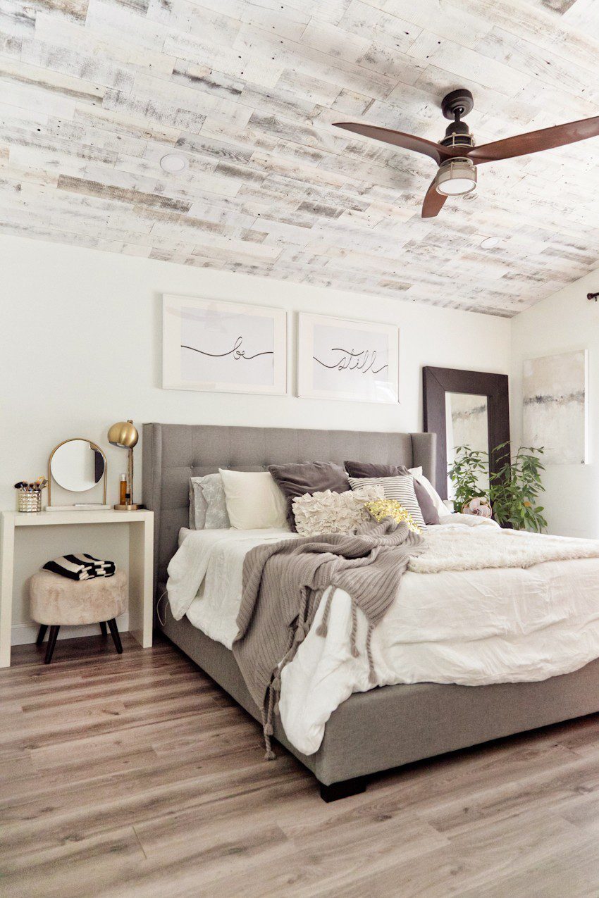 How to Install your Own Reclaimed Wood Ceiling - Master Bedroom Update featured by top Florida lifestyle blog, Fresh Mommy Blog: finished reclaimed wood ceiling in master bedroom update