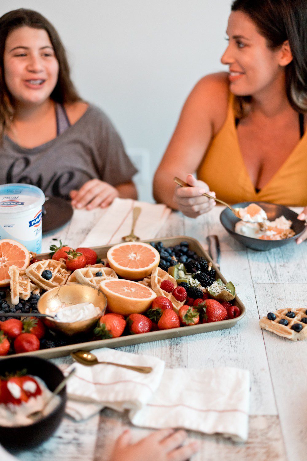 Easy DIY Yogurt Parfait Bar with Greek Yogurt Protein for Kids that they'll love! Dining room, styling and breakfast tray by top US lifestyle blogger Tabitha Blue of Fresh Mommy Blog