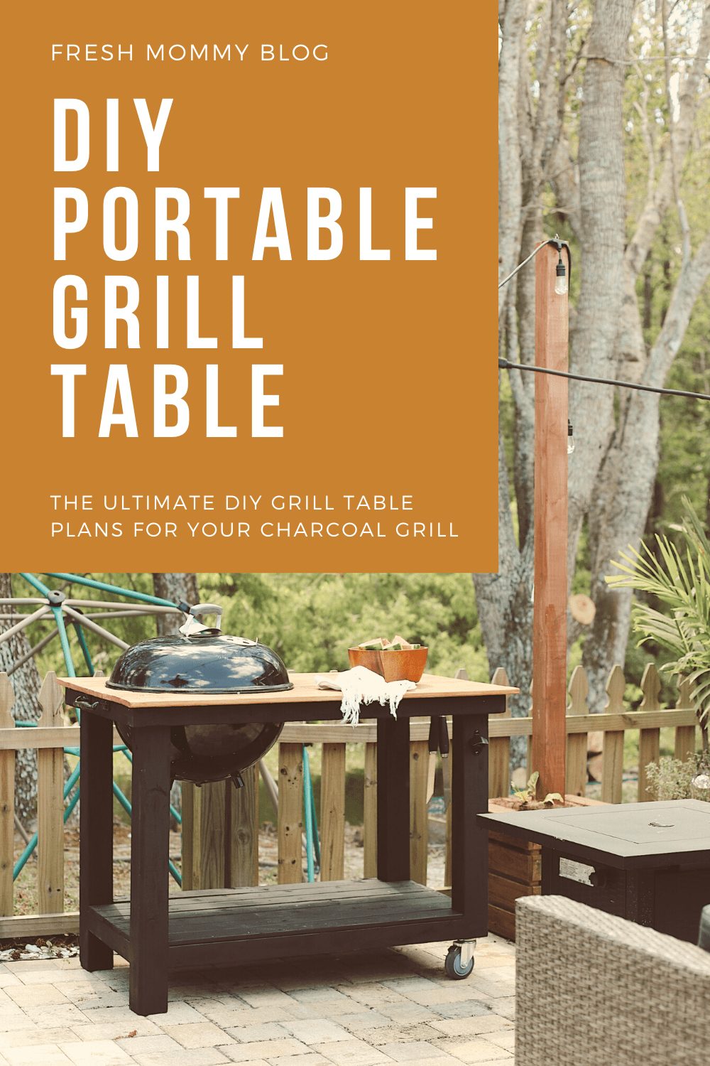 Click through for a grill cart DIY! A DIY grill table is an awesome way to give your outdoor living space an added touch of luxury. And since you are making your DIY BBQ grill you can customize your grill table plans, just the way you want it, so your DIY grill table works best for the way your family lives. Grill table ideas! | DIY BBQ Table by popular Florida lifestyle blog, Fresh Mommy Blog: Pinterest image of DIY BBQ Table. 