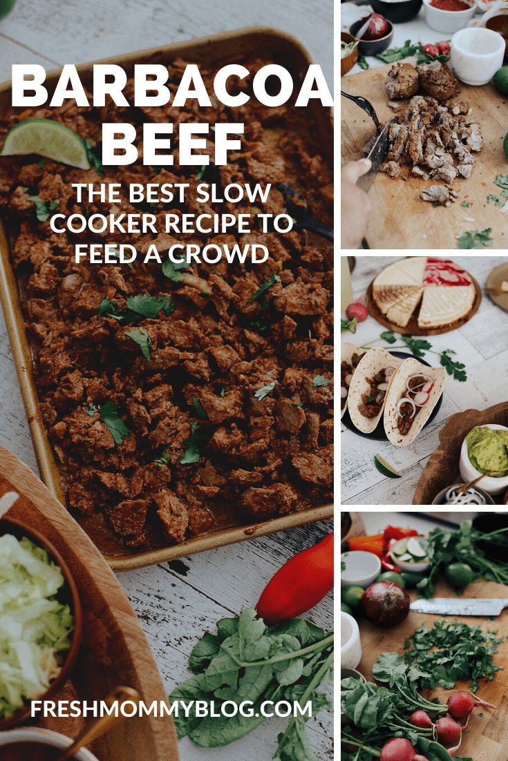 Easy Weeknight Crockpot Meals: Slow Cooker Barbacoa Beef Tacos | Omaha Steaks by popular Florida lifestyle blog, Fresh Mommy Blog: Pinterest image of barbacoa beef tacos. 