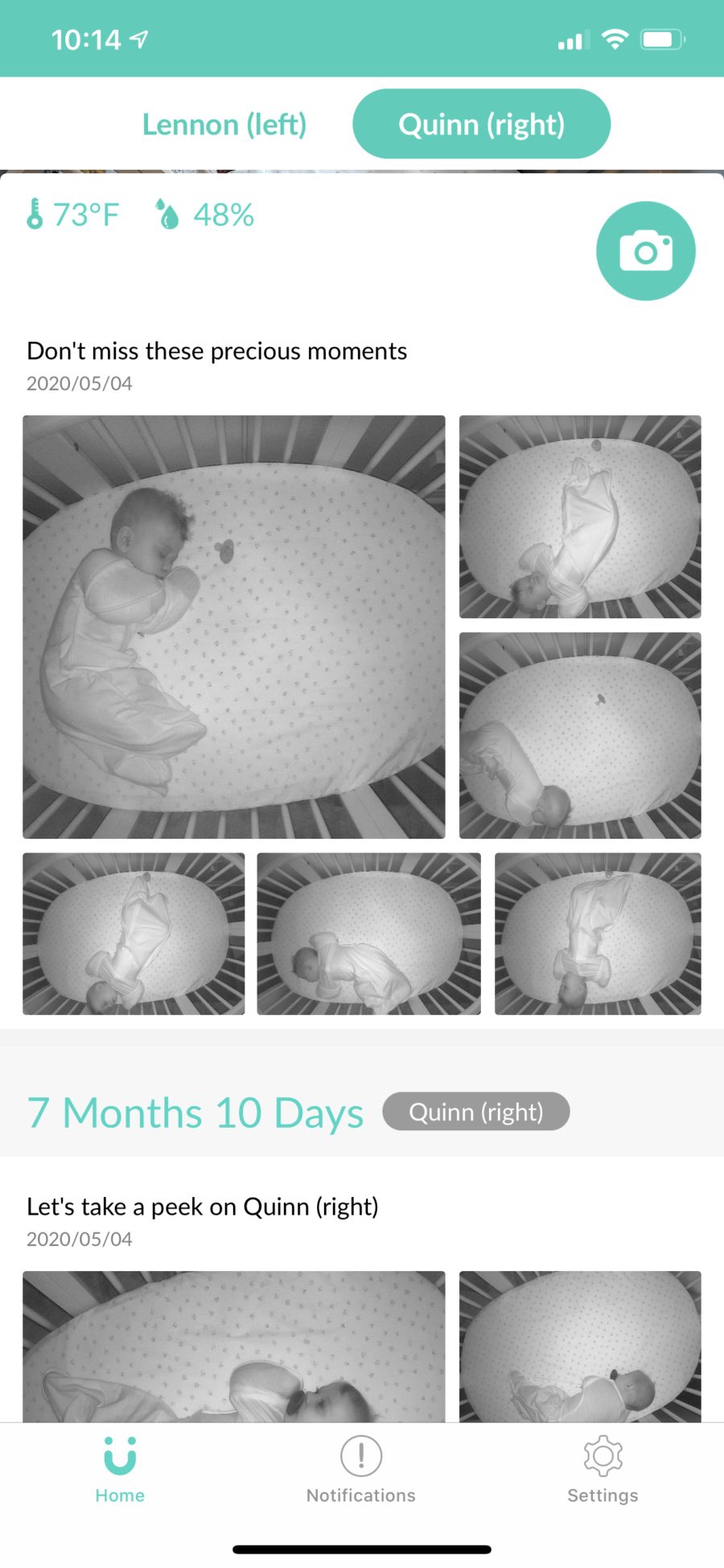 Screen capture of Cubo Ai Smart Baby Monitor in use. Automatic image capture from the Cubo Ai Smart Baby Monitor. The Best Baby Monitor for Twins - Cubo Ai Smart Baby Monitor Review | Best Baby Monitor by popular Florida motherhood blog, Fresh Mommy Blog: image of the Cubo Ai app. 