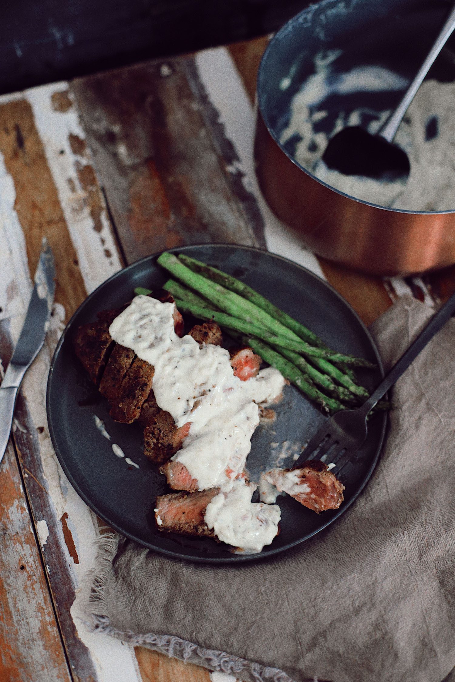 Pan-Seared Steak with Gorgonzola Sauce! Perfect for a date night at home. Check out all of our valentines dinner ideas!