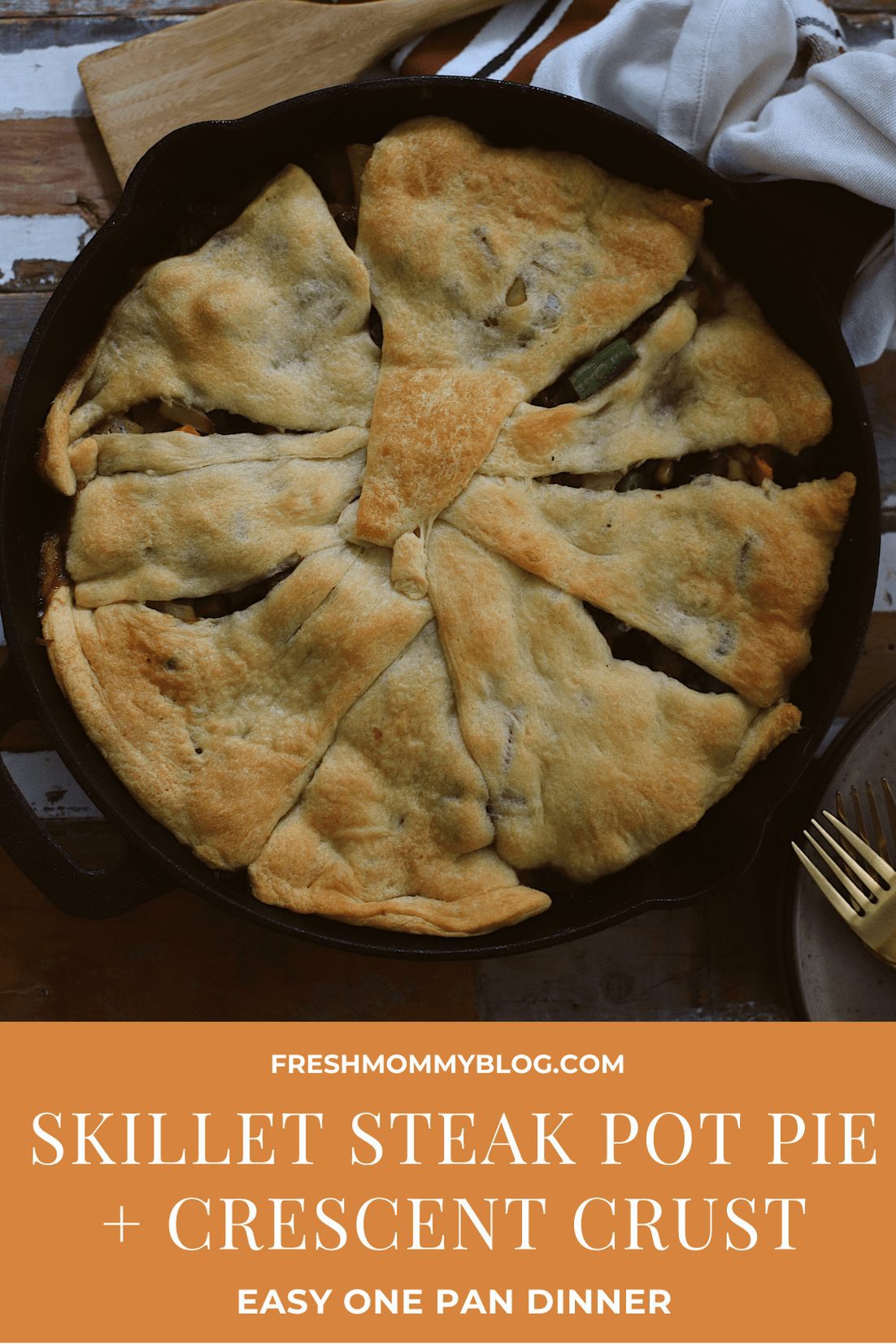 This easy and delicious Steak Pot Pie is made with a flaky and buttery crescent roll crust. The homemade Omaha Steak Pot Pie filling is perfectly seasoned, but you could EASILY switch up the meat with leftover chicken or turkey. Don't miss out on the ultimate comfort food that's easy to make in one skillet!