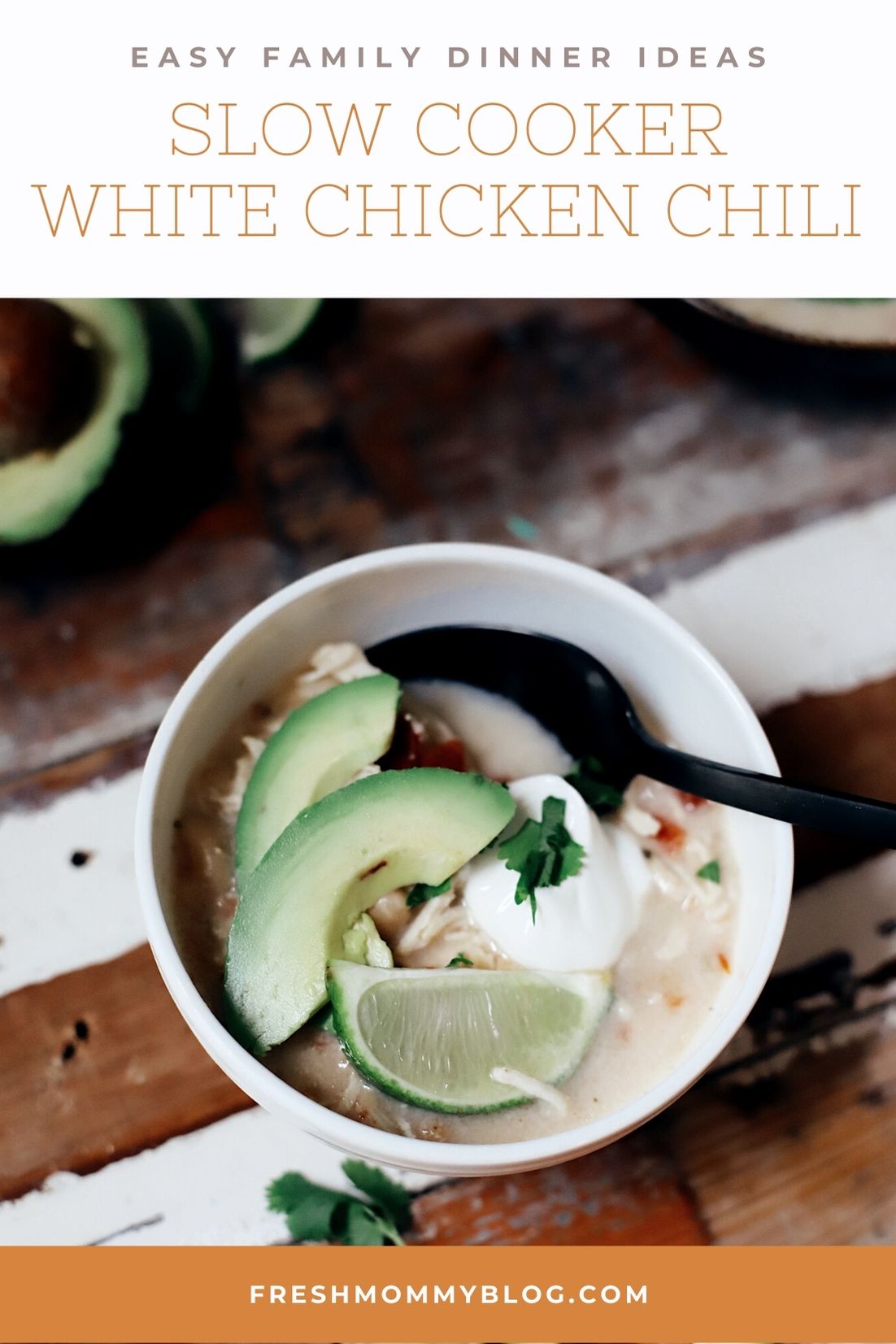 Easy slow cooker white chicken chili. Slow cooker white chicken chili is a creamy, slightly sweet, and mildly spicy. Best of all, it is so easy to make!