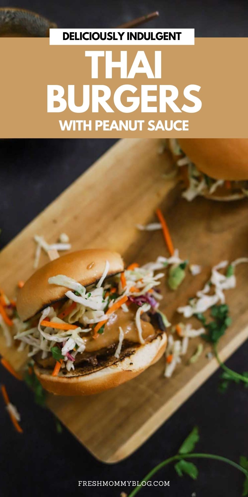 Thai Burgers With Peanut Sauce and 5 Barbeque Side Ideas for delicious family BBQ dinner ideas from top Florida lifestyle and food blogger Tabitha Blue of Fresh Mommy Blog |  Thai Burgers by popular Florida lifestyle blog, Fresh Mommy Blog: Pinterest image of Thai Burgers. 
