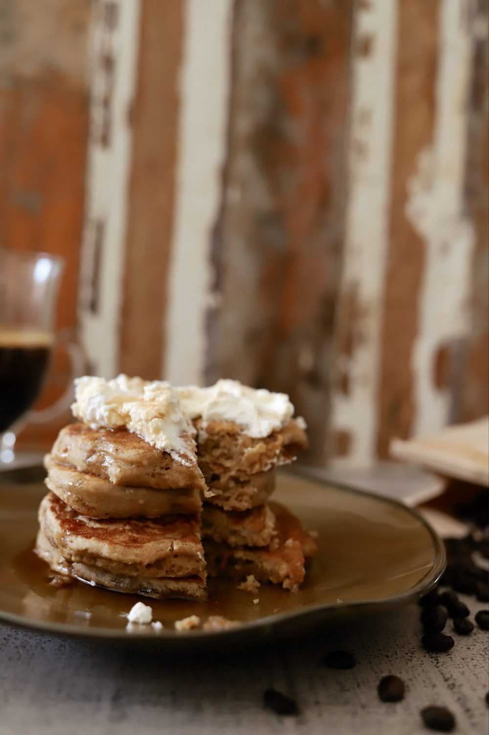 Mouthwatering Coffee Pancakes With Espresso and Vanilla Cream Whip