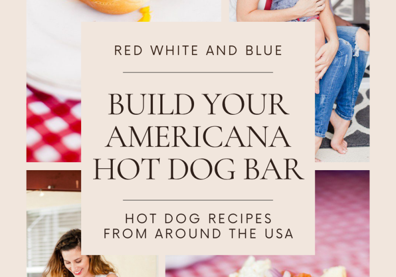 Red White and Blue fun, and a DIY Americana Hot Dog Bar! Set up toppings and flavors for hot dog recipes from around the U.S. Chicago style, Boston, Detroit, Philly, Carolina hot dog and more! The perfect easy entertaining for all our patriotic holidays, Memorial Day, 4th of July, Veterans Day, you name it.