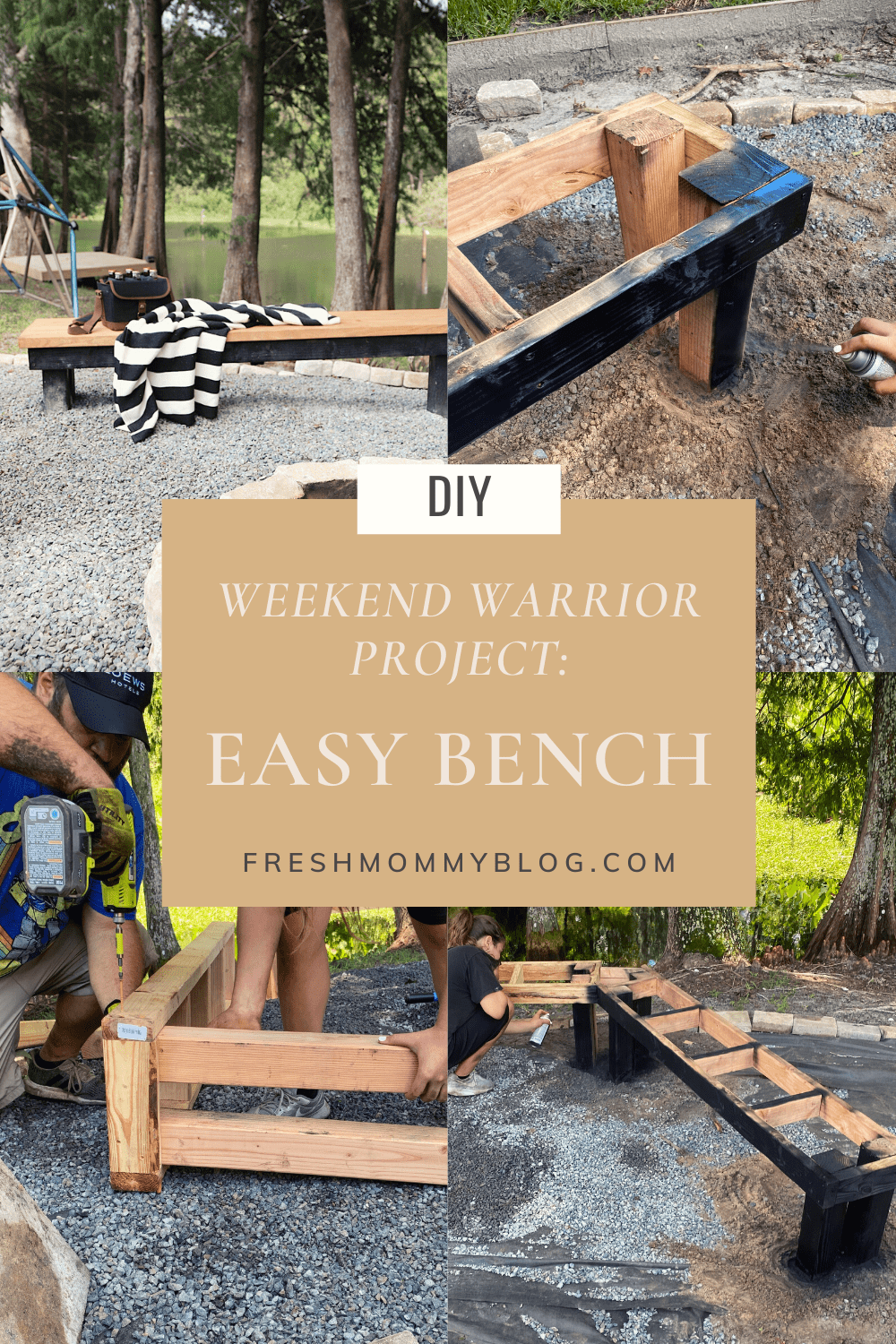 Easy DIY Bench, a tutorial featured by top US home DIY blogger, Fresh Mommy Blog.