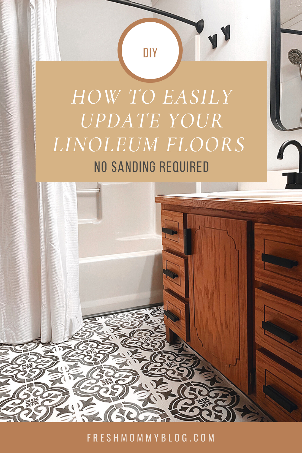 How to Easily Paint Linoleum Floors in your Bathroom a tutorial by home DIY blogger, Tabitha Blue of Fresh Mommy Blog.