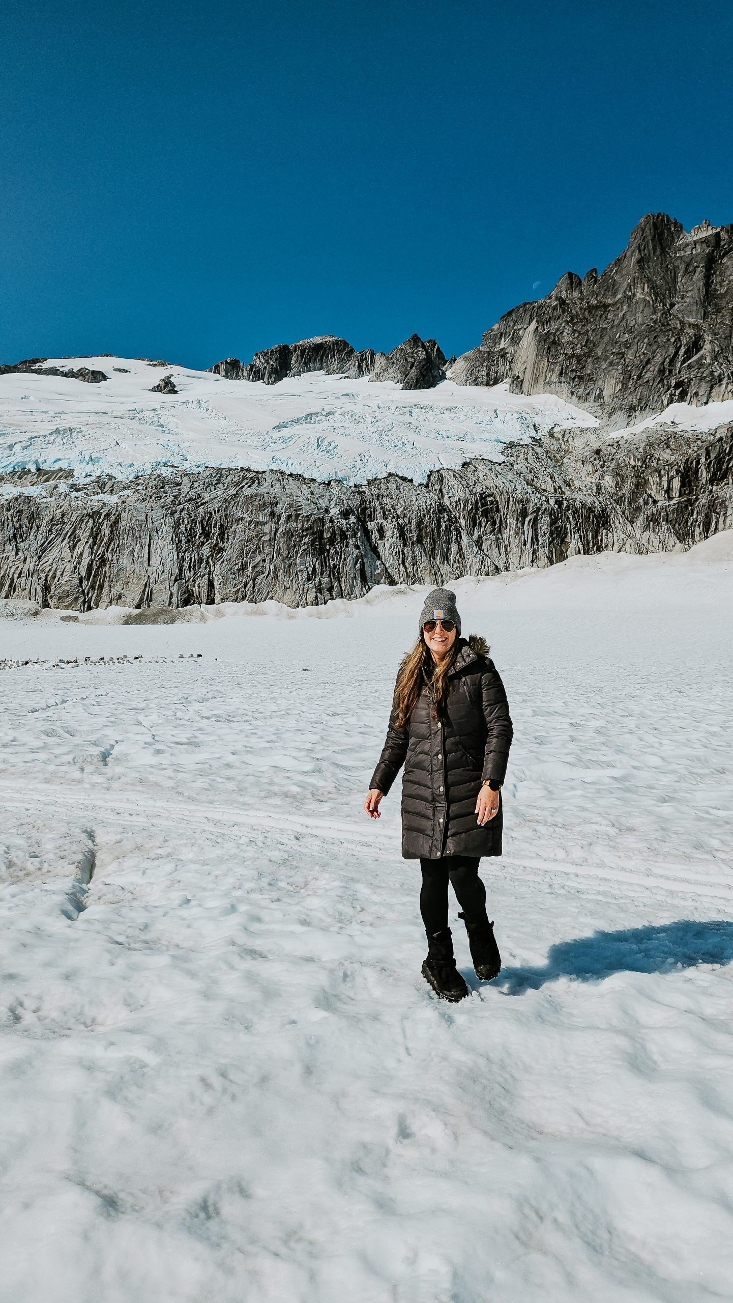 walking on a glacier in Juneau Alaska