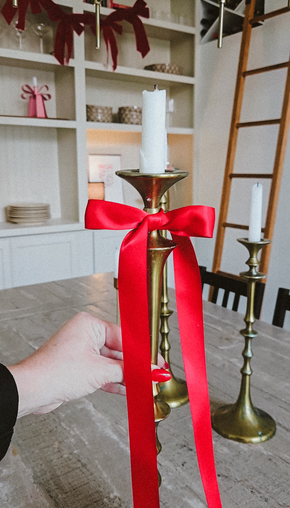 DIY Valentine Candlesticks with Red Ribbon
