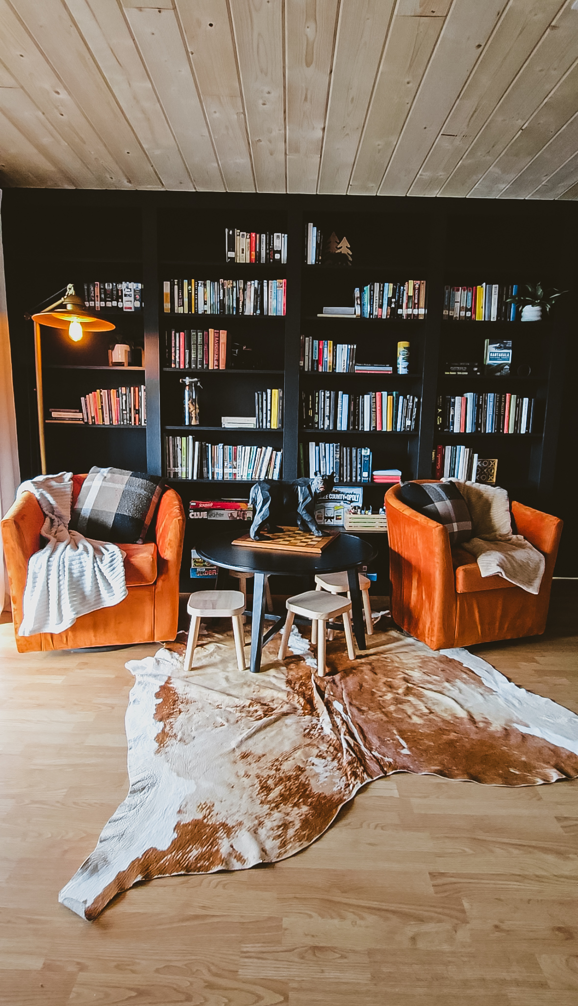 After picture of our DIY Library Built Ins