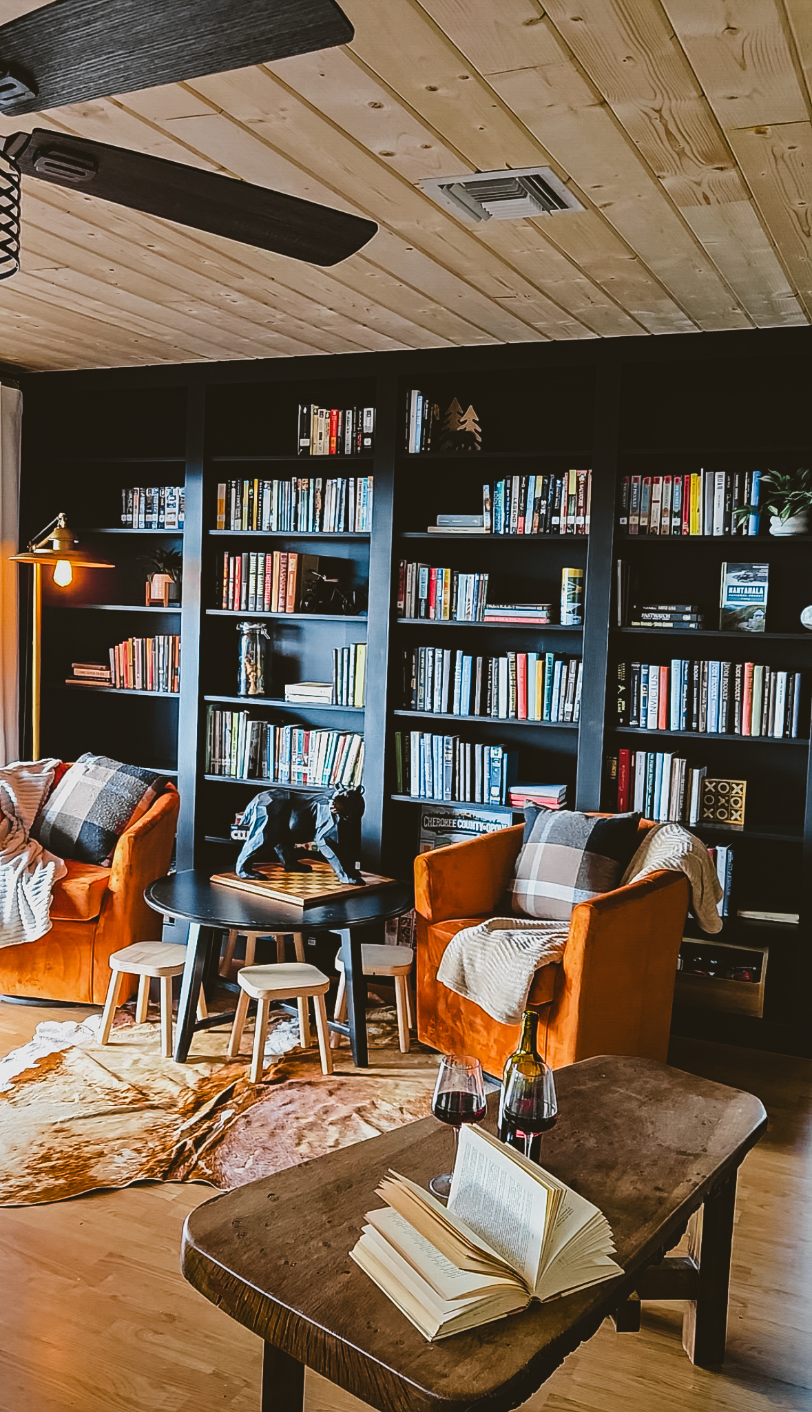 After picture of our DIY Library Built Ins