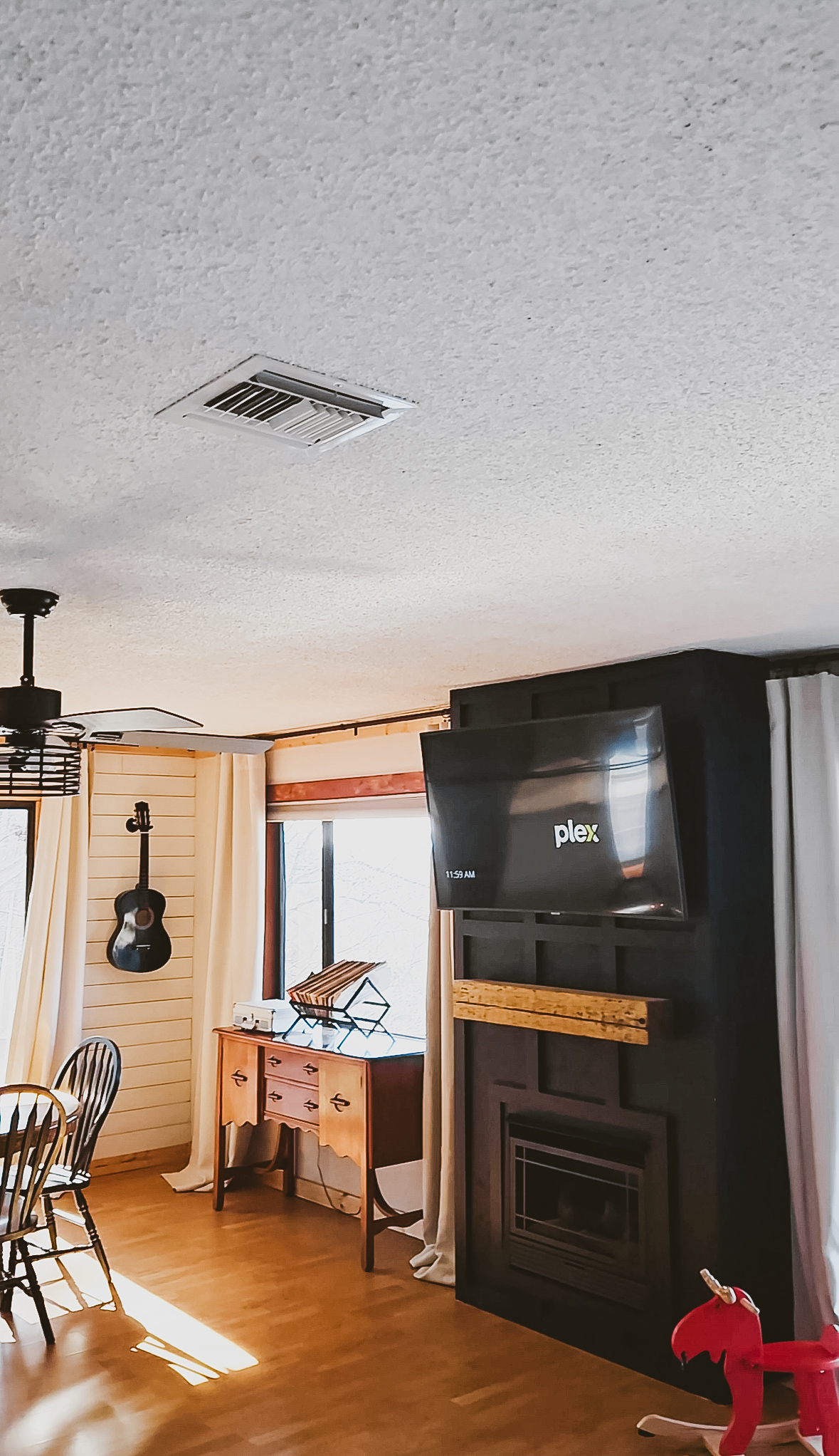 Updating popcorn ceiling with wood paneling