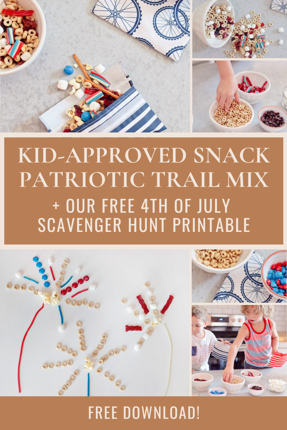 Kid-Approved Patriotic Trail Mix + Free 4th of July Scavenger Hunt Printable
This patriotic trail mix station is the ultimate 4th of July activity for kids — they build their own snack bags and burn some energy too! Plus grab the free scavenger hunt printable!