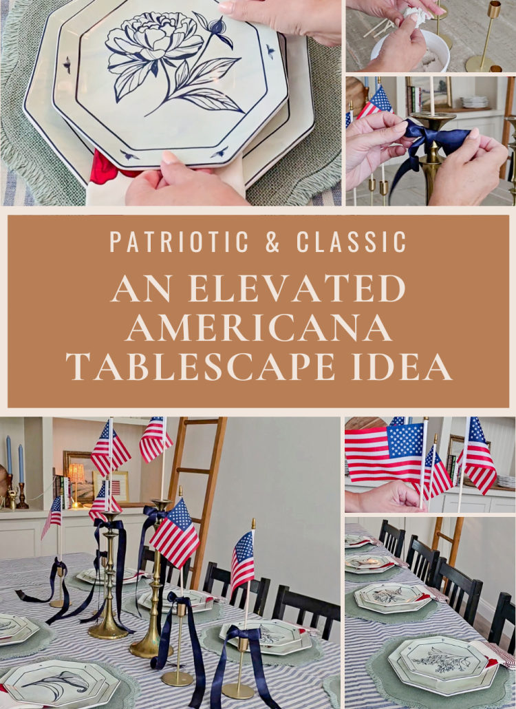 An elevated Americana Tablescape idea that feels patriotic and classic. This tablescape feels elevated, and it is SO simple and SO pretty.
