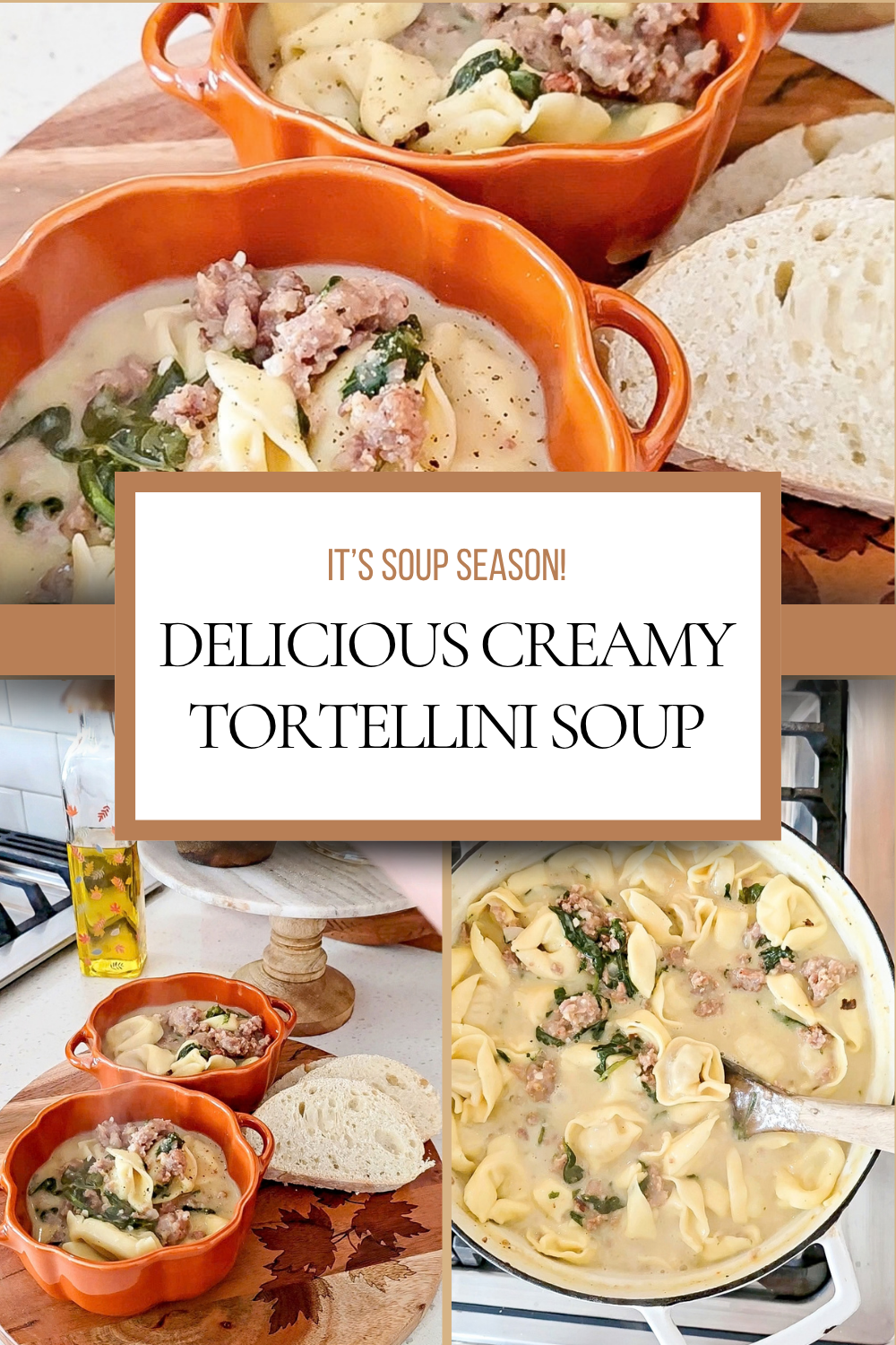 Creamy Tortellini Soup a soup season pick, Sausage, cheese, stuffed tortellini, and spinach in a rich creamy one pot broth. Dinner made easy!