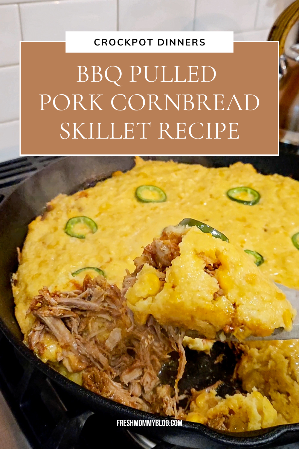 Crockpot Dinner Idea: BBQ Pulled Pork Cornbread Skillet. This is a meal that tastes like you spent all day on it without you having to do so.