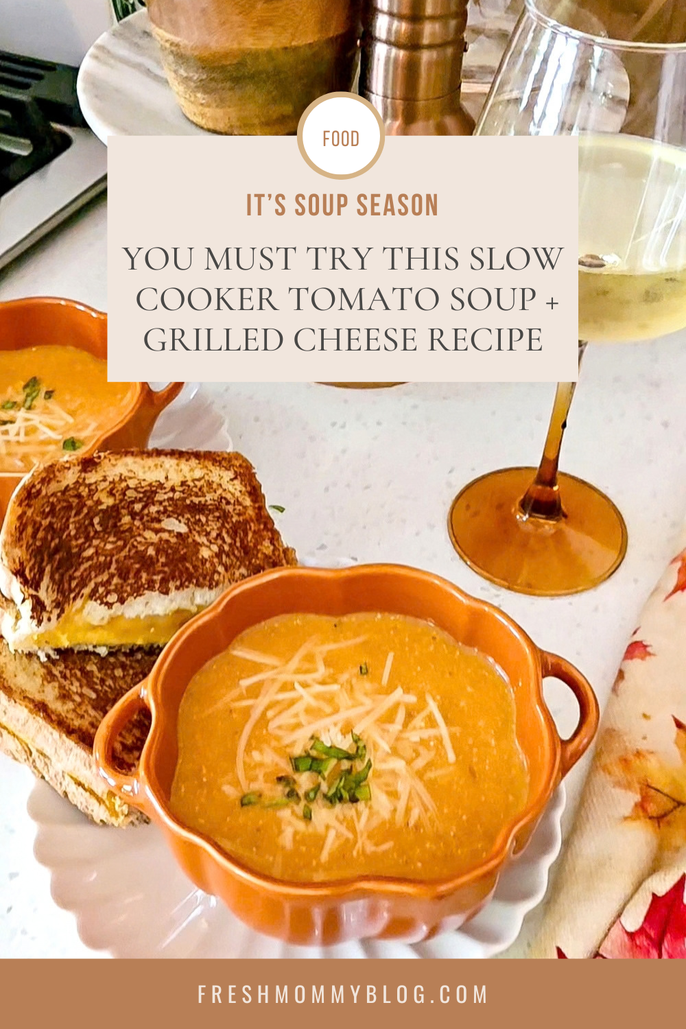 It's Soup Season! You must try this slow cooker Tomato Soup and Grilled Cheese Recipe, it's the perfect fall meal.