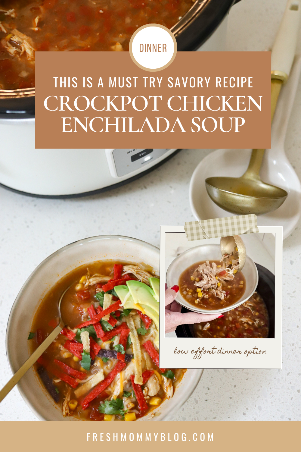Soup... it's what's for dinner! This is a must try savory recipe perfect for busy evenings: Crockpot Chicken Enchilada Soup
