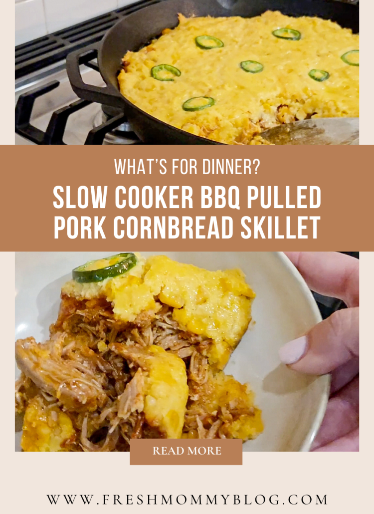 Whats for dinner? Slow Cooker BBQ Pulled Pork Cornbread Skillet Recipe. A meal your whole family will love.