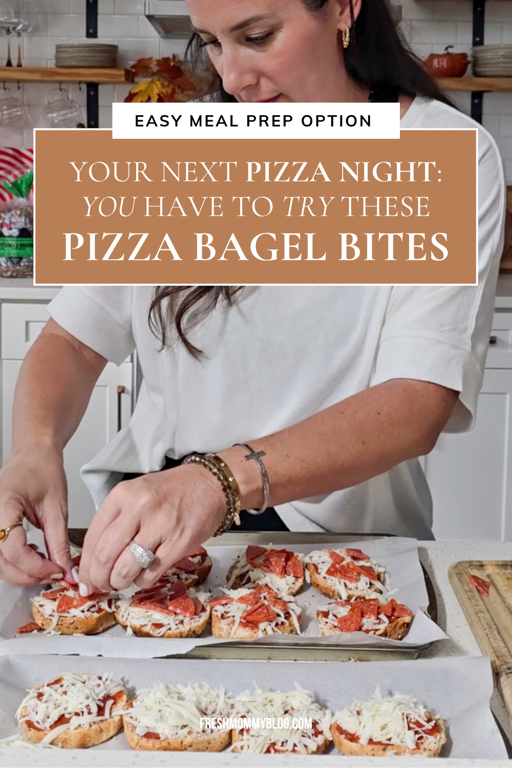 Easy Meal Prep Option. Your next pizza night you have to try these Pizza Bagel Bites. An easy 15-minute snack or dinner the whole family can customize.