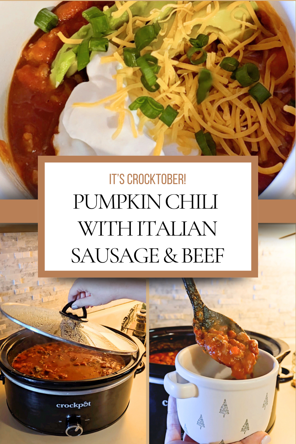 Its Crocktober - Here is our time saving Pumpkin Chili Recipe with Italian Sausage and Beef - So easy and delicious