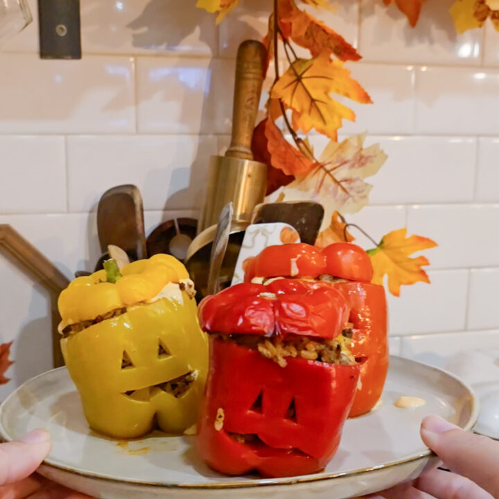 Easy & Fun Jack-O-Lantern Stuffed Peppers
